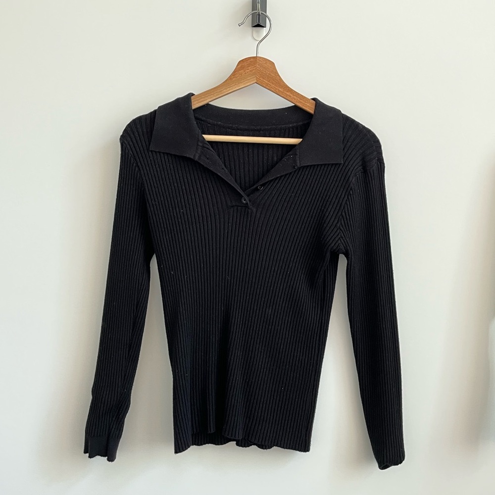 Black Ribbed Long Sleeve Top